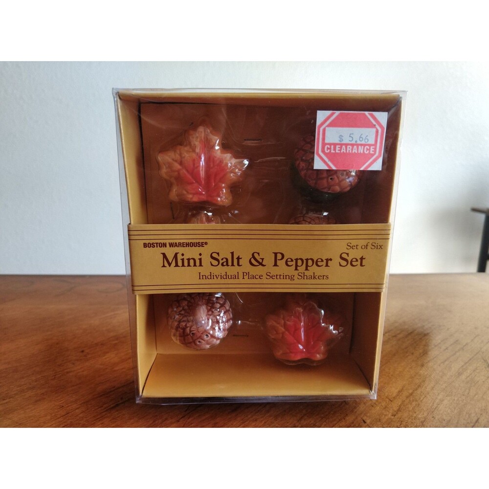 Boston Warehouse Mini Salt and Pepper Shakers Set 6x Harvest Y2K Fall Acorn Leaf